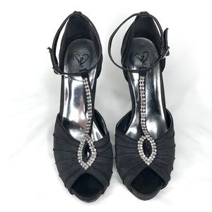 Windsor Black Jeweled Platform Peep Toe Heels